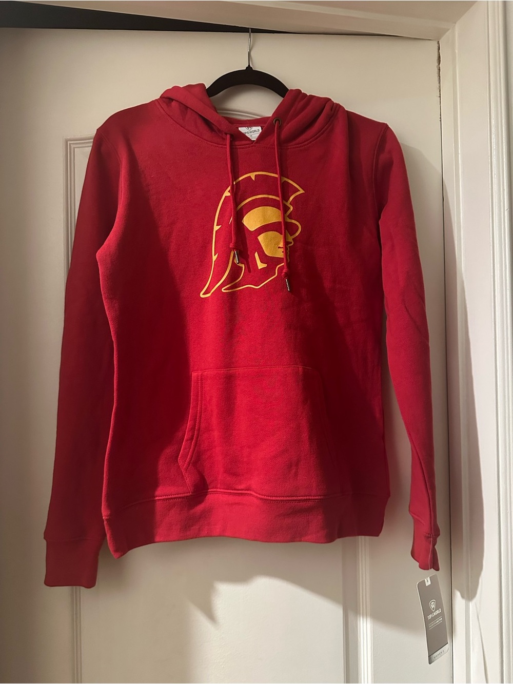 Red Hooded Sweatshirt with Gold Trojan Logo Size M